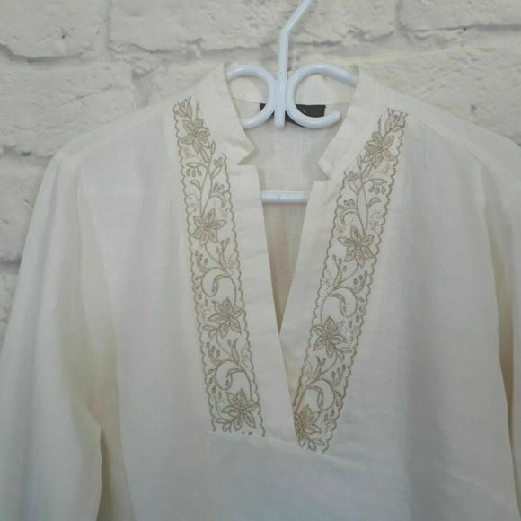 Style & Co White Linen Gold Tunic Cover Up Top - Picture 3 of 6